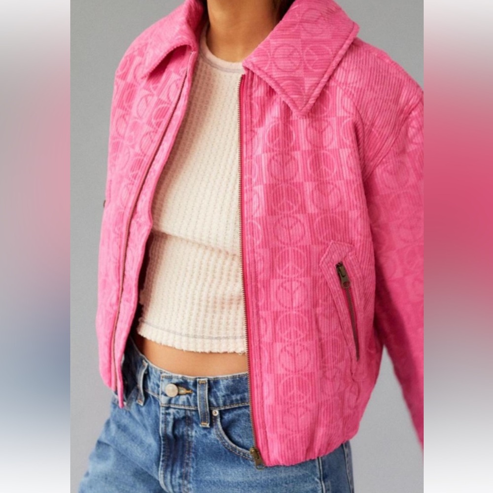 Women’s Retro Urban Outfitters Pink Peace Corduroy Coat Size Small